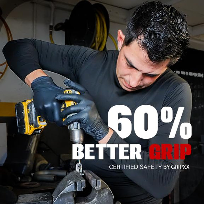 Heavy Duty 6 Mil Black Nitrile Gloves - Disposable, Latex & Powder Free | Mechanic, Food Prep & Tattoo | Rubber Gloves for Cooking, Cleaning & Household | Pack of (100)