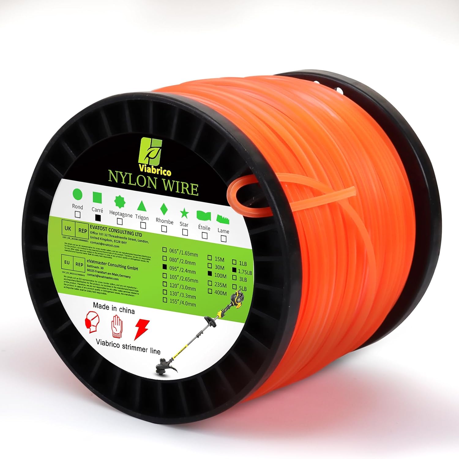 Heavy Duty Square String Trimmer Line – Orange, Commercial Grade Weed Eater String (Multiple Sizes)