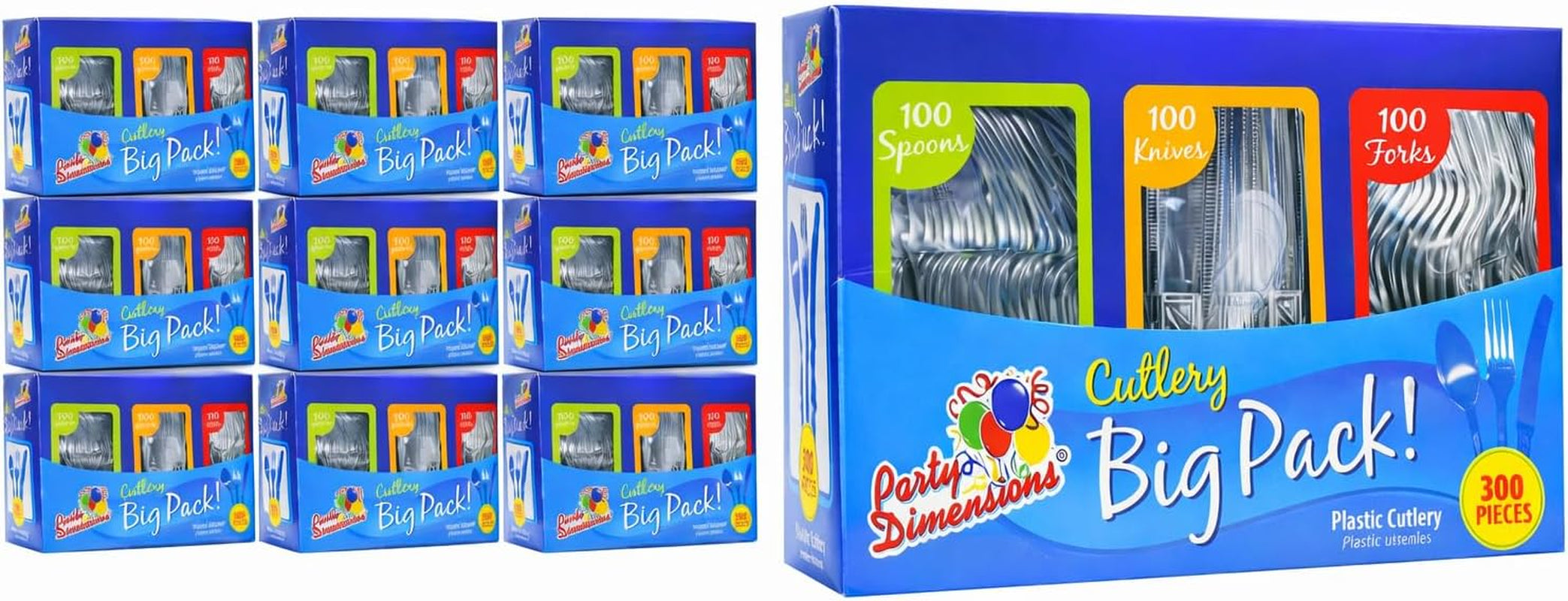 300 Count Plastic Cutlery Combo Box, Disposable Clear Plastic Silverware Utensils Set, 100 Forks, 100 Spoons, 100 Knives