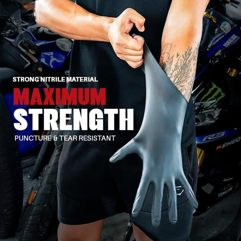 Heavy Duty 6 Mil Black Nitrile Gloves - Disposable, Latex & Powder Free | Mechanic, Food Prep & Tattoo | Rubber Gloves for Cooking, Cleaning & Household | Pack of (100)