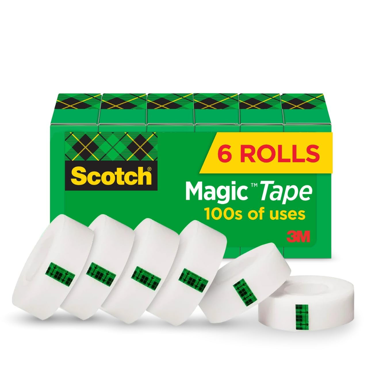 Magic Tape - Invisible Adhesive, Ideal for Home Office and Educational Use, Pack of 6 Rolls