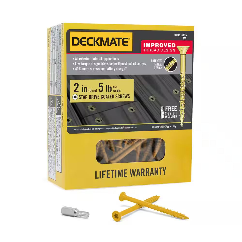 #9 x 2-Inch Tan Torx Flat-Head Wood Deck Screws (5 lbs, 207 Pieces)