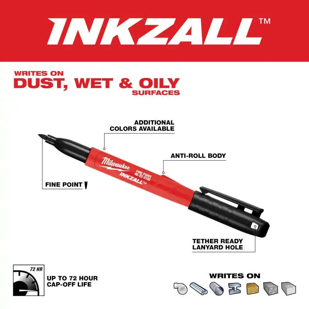 INKZALL Black Fine Point Jobsite Permanent Marker