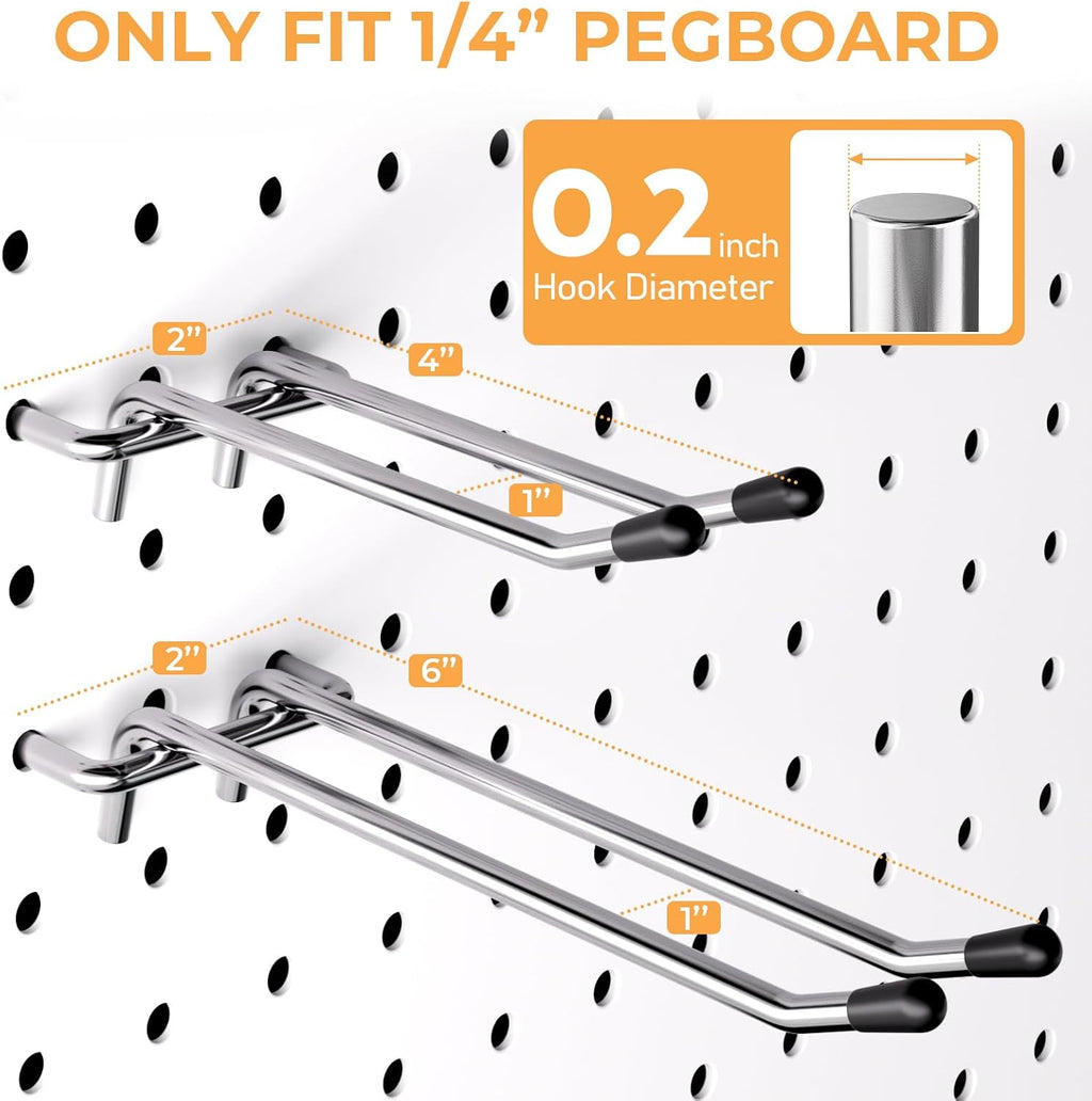 36 Pack 4/6 Inch Double Arm Pegboard Hooks, 1/4" Heavy Duty