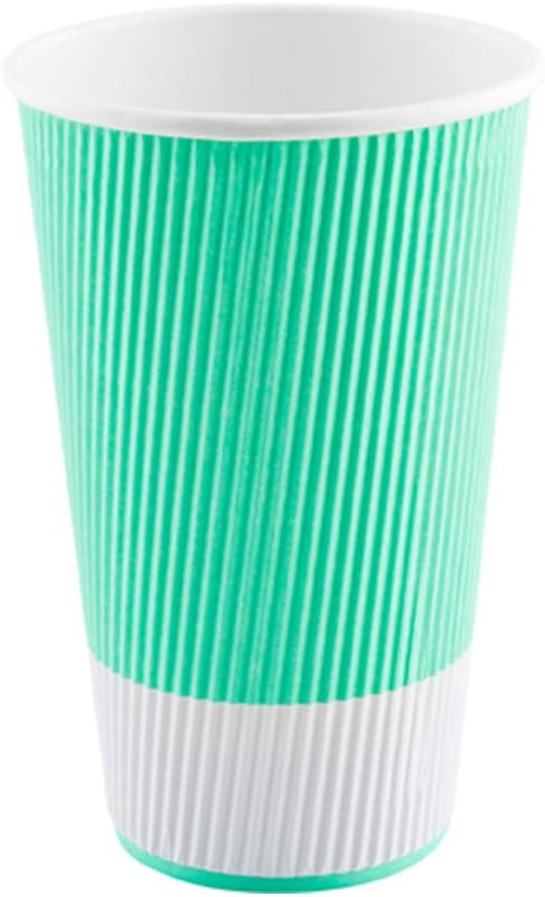 16 Ounce Ripple Wall Disposable Paper Cups - Pack of 25, Leakproof and Recyclable Light Green Insulated Holders, Matching Lids Sold Separately