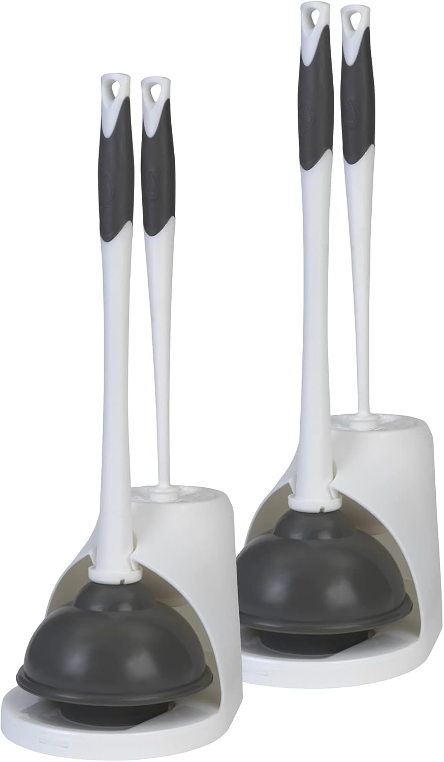 Toilet Plunger and Brush Bowl Set with Holder Caddy Storage for Cleaning Bathroom and Unclogging Toilets, White and Gray