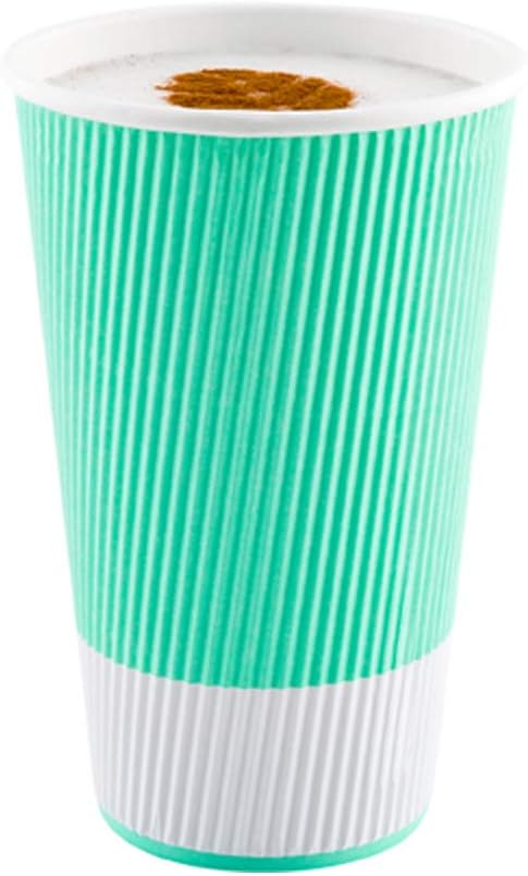 16 Ounce Ripple Wall Disposable Paper Cups - Pack of 25, Leakproof and Recyclable Light Green Insulated Holders, Matching Lids Sold Separately
