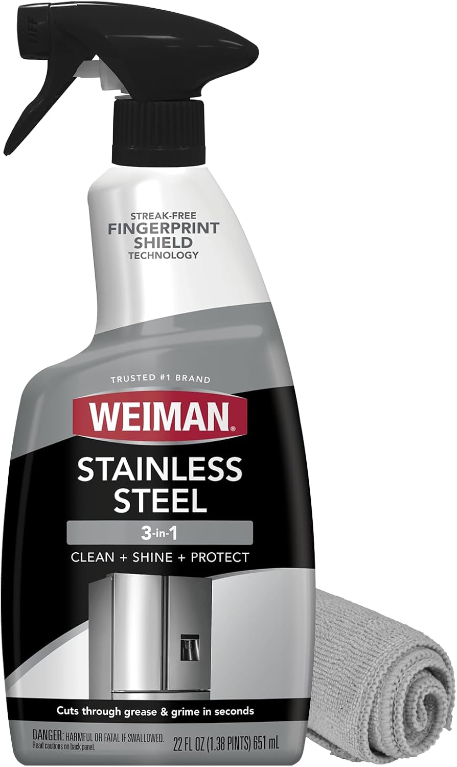 Stainless Steel Cleaner and Polish - 2 Pack, Anti-Fingerprint Spray with Cloth, Effective Against Water Spots and Grease, Streak-Free and Residue-Free, Safe for Metal, Chrome, Appliances, Sinks, and Grills