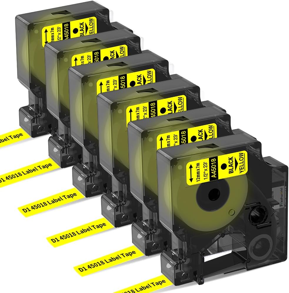 6-Pack Replace for DYMO D1 Label Tape 45013 Black on White 1/2 Inch X 23 Ft