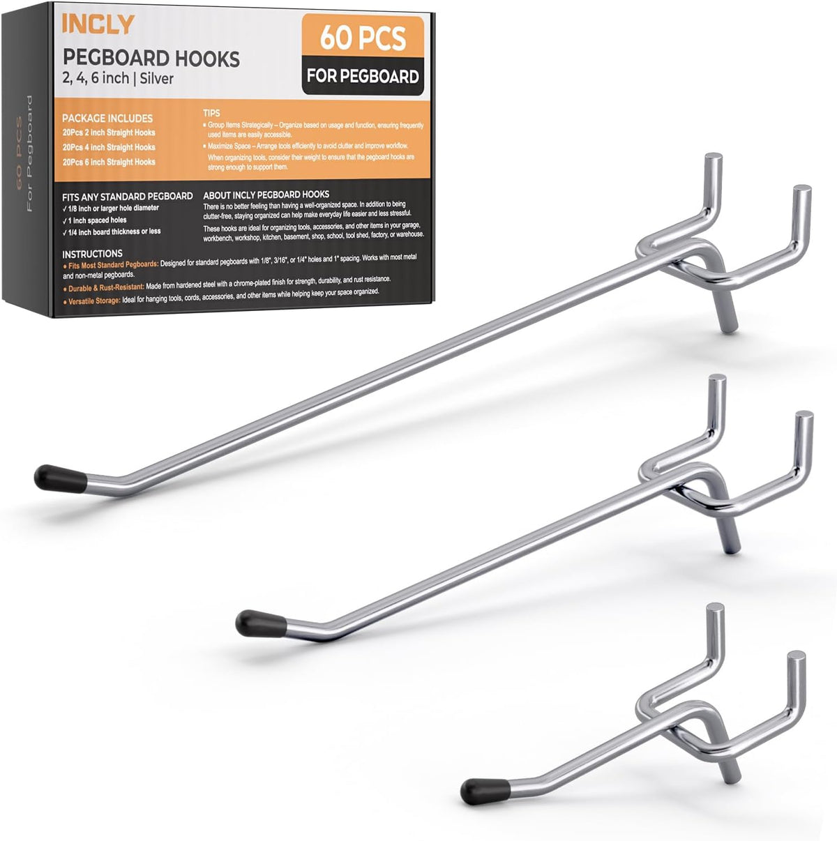50 Pack Pegboard Hooks, 6 Inch Peg Board Shelving Hooks Accessories
