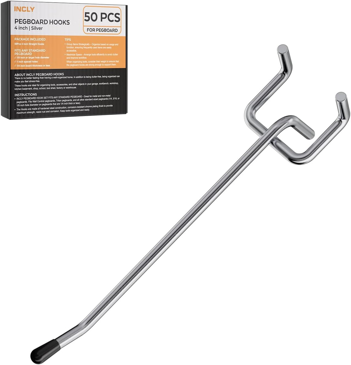 50 Pack Pegboard Hooks, 6 Inch Peg Board Shelving Hooks Accessories