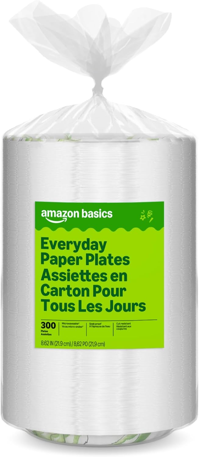 Everyday Disposable Paper Plates, 8.62 Inch, Microwave-Safe, Cut Resistant, Soak-Proof, 100 Count, Packaging May Vary