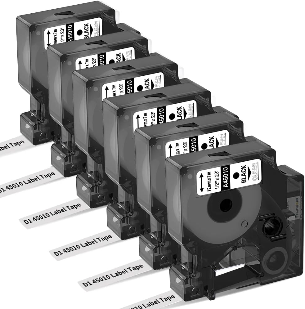6-Pack Replace for DYMO D1 Label Tape 45013 Black on White 1/2 Inch X 23 Ft