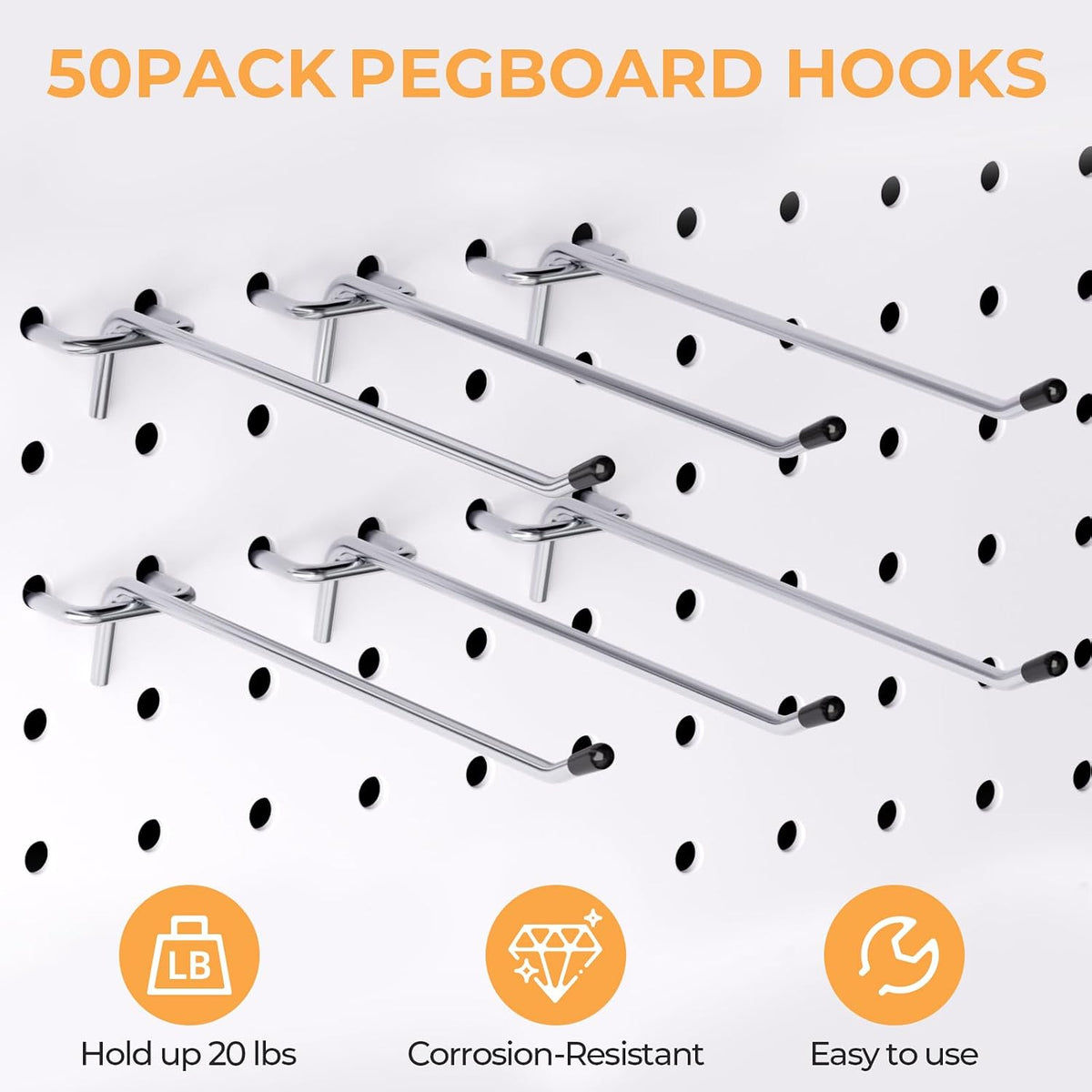 50 Pack Pegboard Hooks, 6 Inch Peg Board Shelving Hooks Accessories