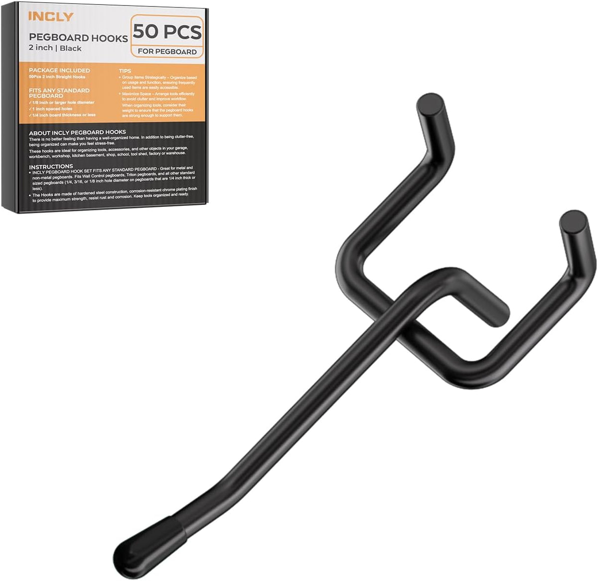 50 Pack Pegboard Hooks, 6 Inch Peg Board Shelving Hooks Accessories