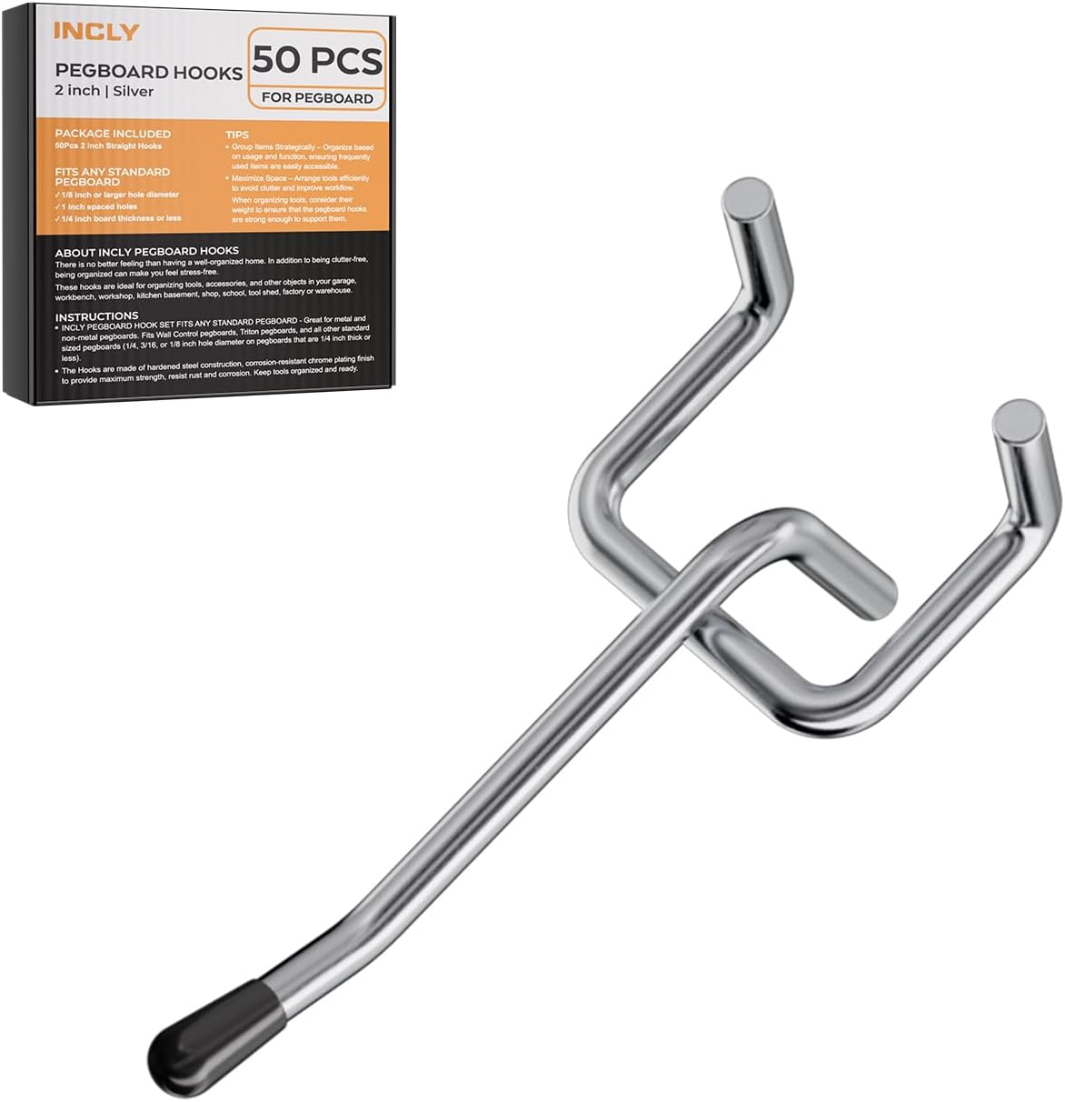 50 Pack Pegboard Hooks, 6 Inch Peg Board Shelving Hooks Accessories