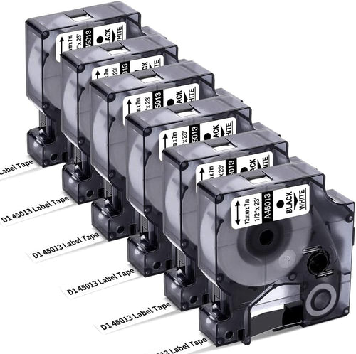 6-Pack Replace for DYMO D1 Label Tape 45013 Black on White 1/2 Inch X 23 Ft