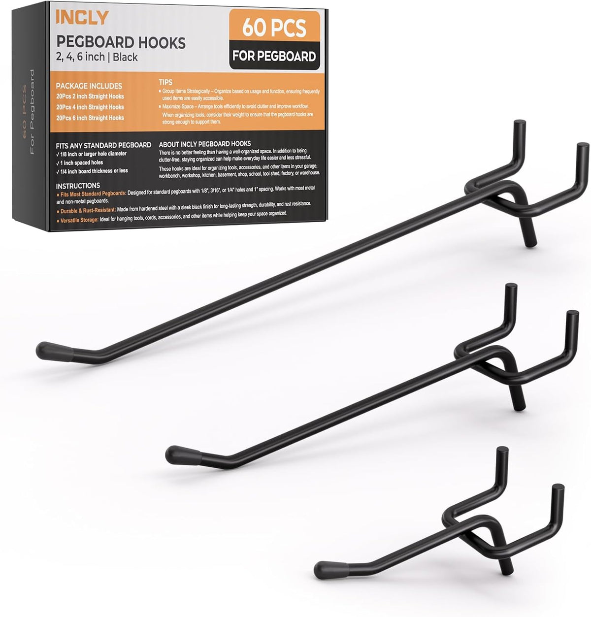 50 Pack Pegboard Hooks, 6 Inch Peg Board Shelving Hooks Accessories