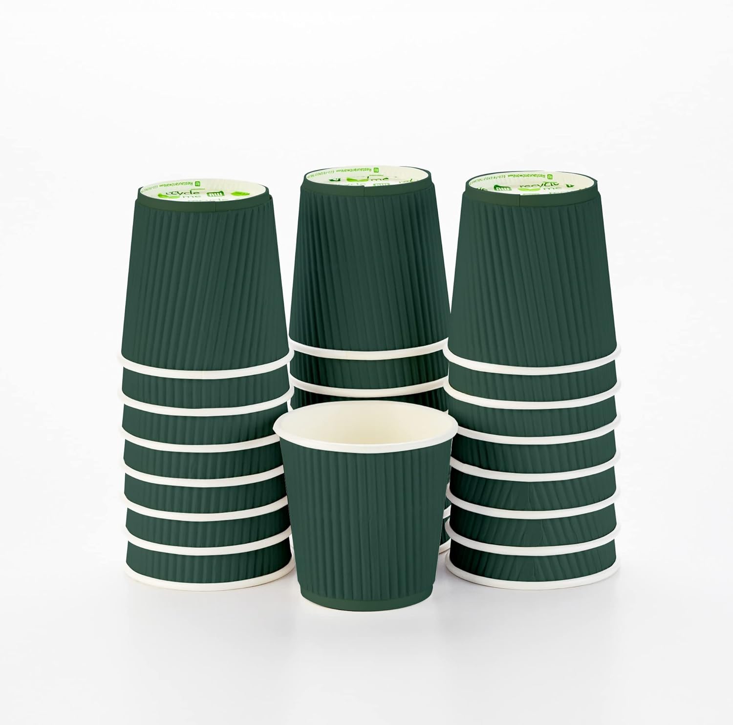 16 Ounce Ripple Wall Disposable Paper Cups - Pack of 25, Leakproof and Recyclable Light Green Insulated Holders, Matching Lids Sold Separately