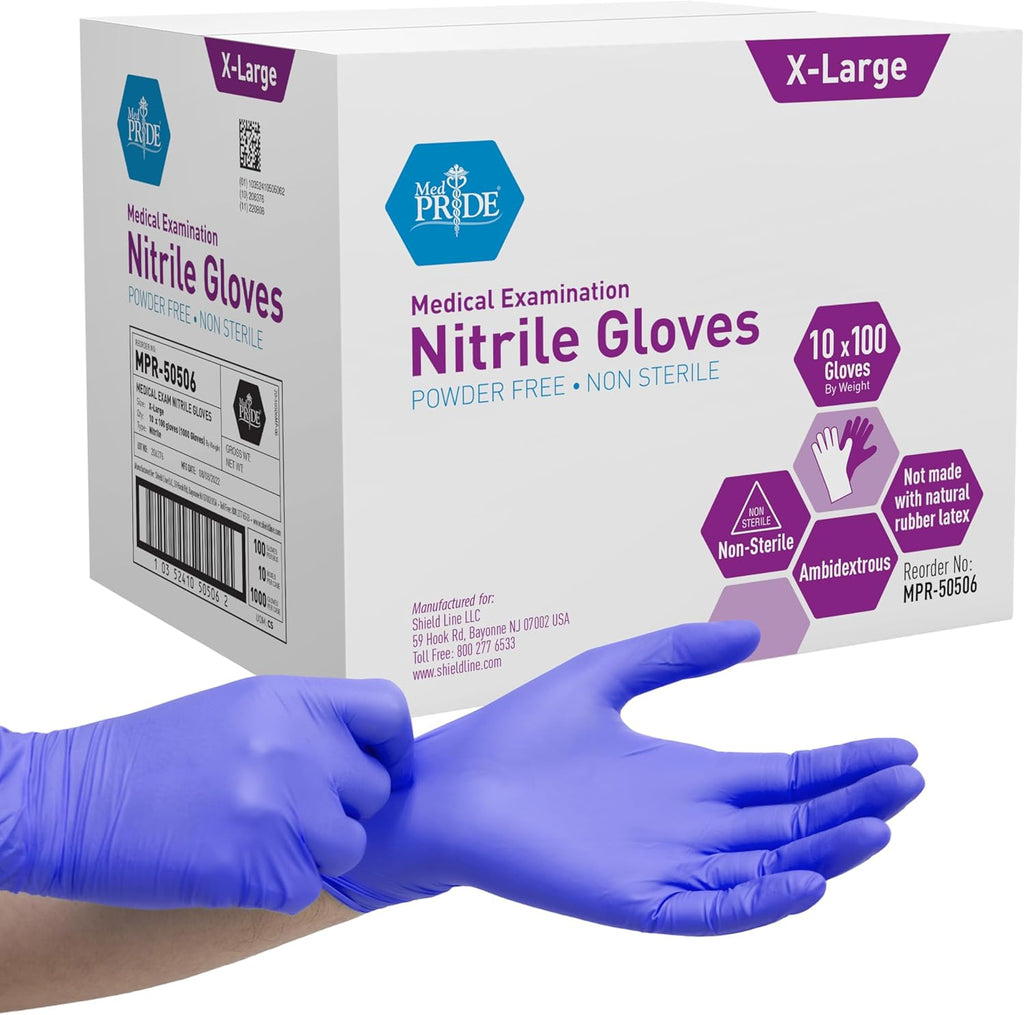 Medpride Powder-Free Nitrile Exam Gloves, Iris Blue, Medium, Box/100