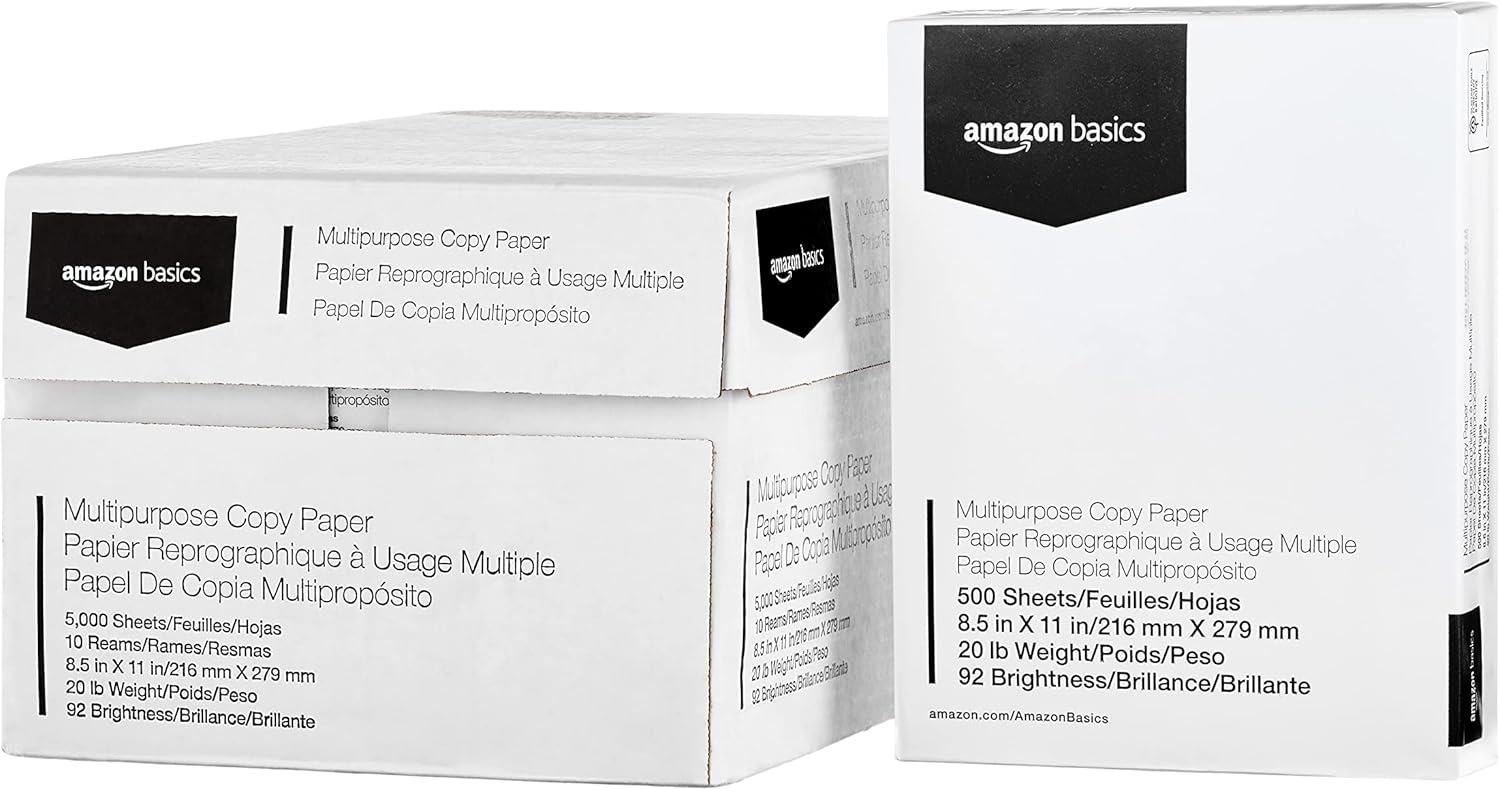 Multipurpose Copy Paper, 20 lb, 8.5 x 11 inches, 3 Reams (1,500 Sheets), 92 Bright White, Ideal for Home Use