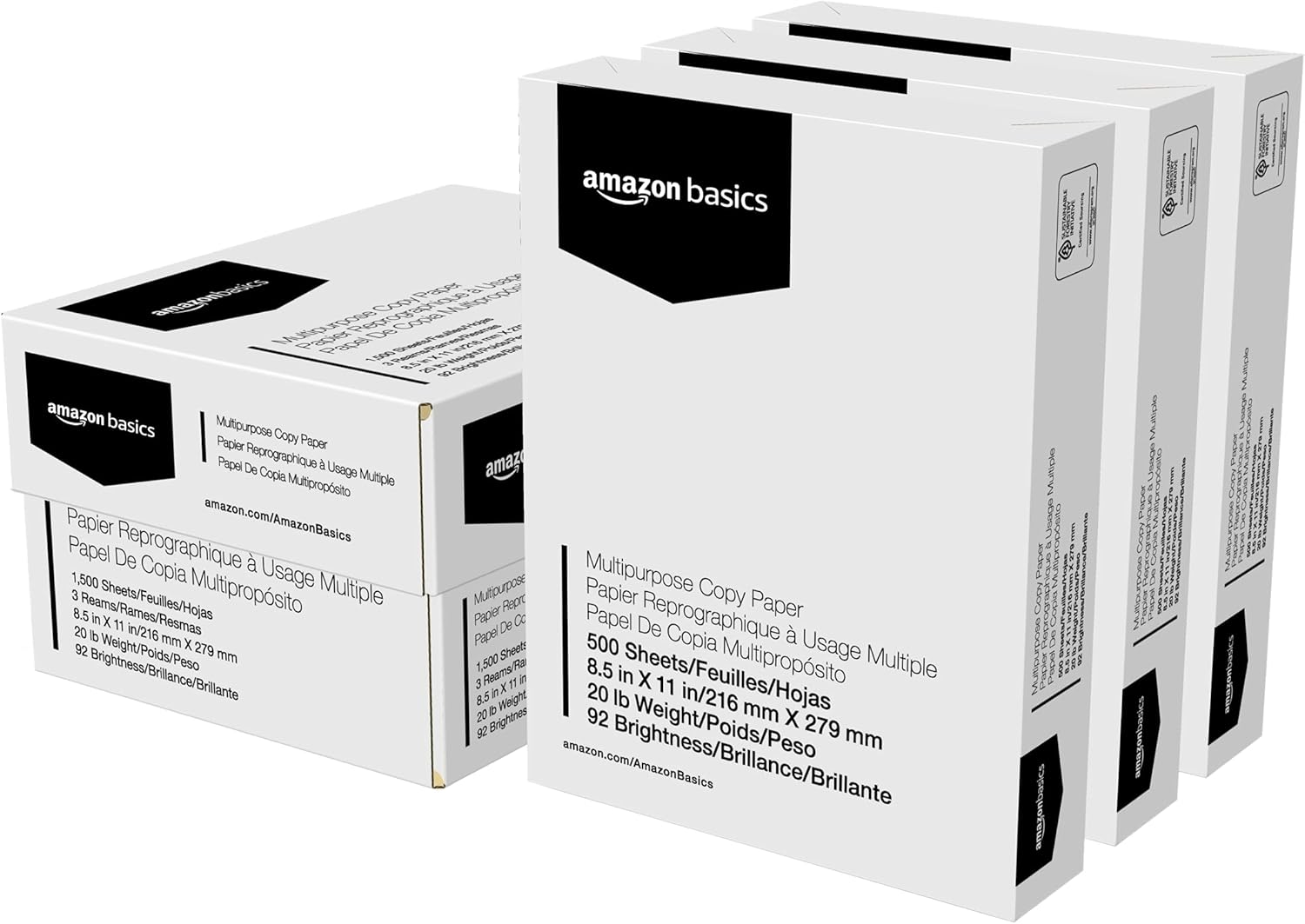 Multipurpose Copy Paper, 20 lb, 8.5 x 11 inches, 3 Reams (1,500 Sheets), 92 Bright White, Ideal for Home Use