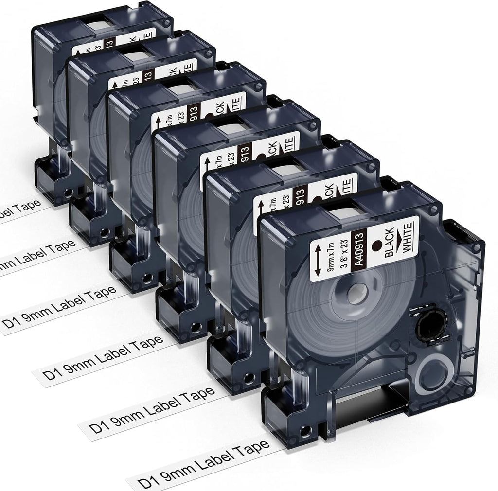 6-Pack Replace for DYMO D1 Label Tape 45013 Black on White 1/2 Inch X 23 Ft