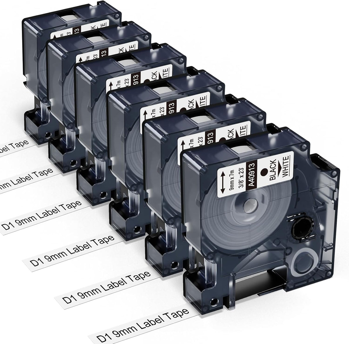 6-Pack Replace for DYMO D1 Label Tape 45013 Black on White 1/2 Inch X 23 Ft