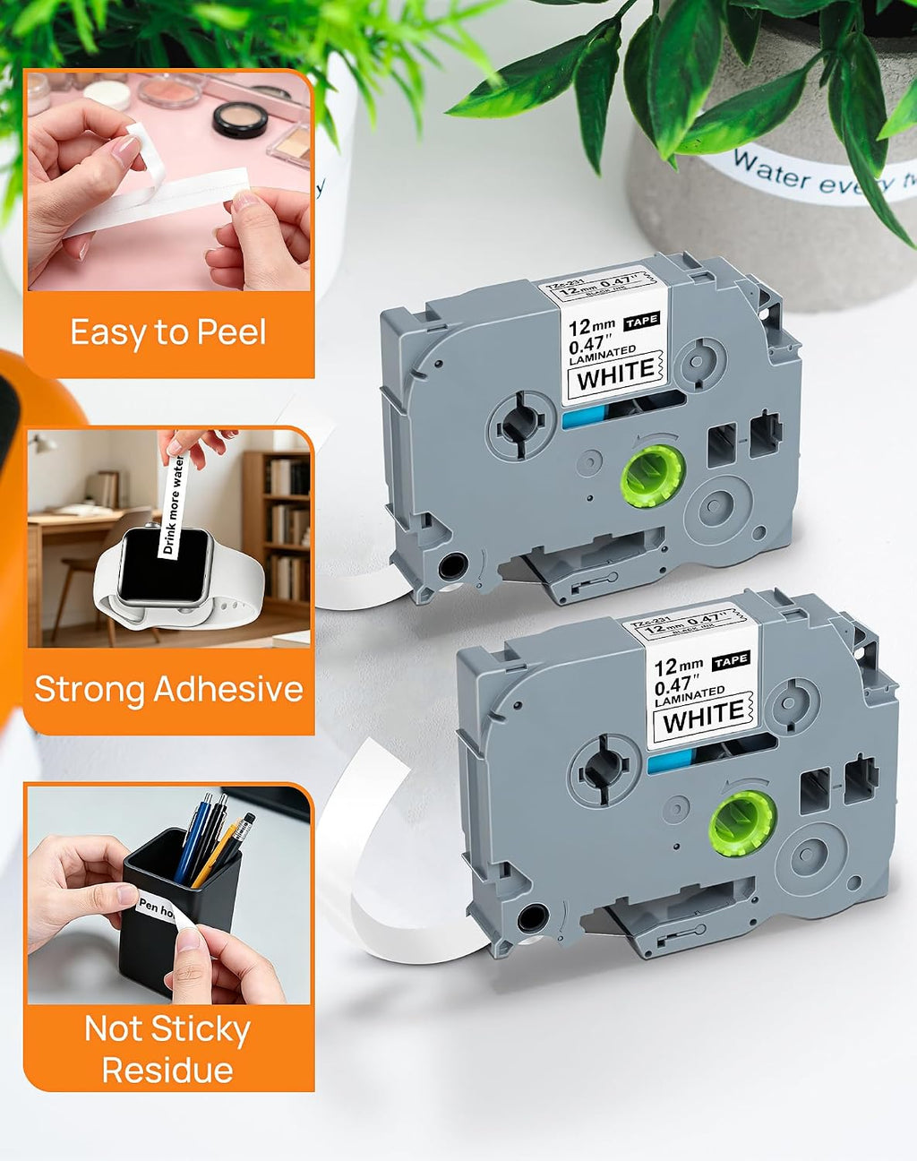 Replacement Brother P-Touch Label Tape, Tze Tape 12Mm 0.47 Laminated White Tze-231 Tz 231 Tapes Compatible with Brother Label Maker PT-D210 D220 D400 D410 D450 H110 1280 Refill 6 Pack