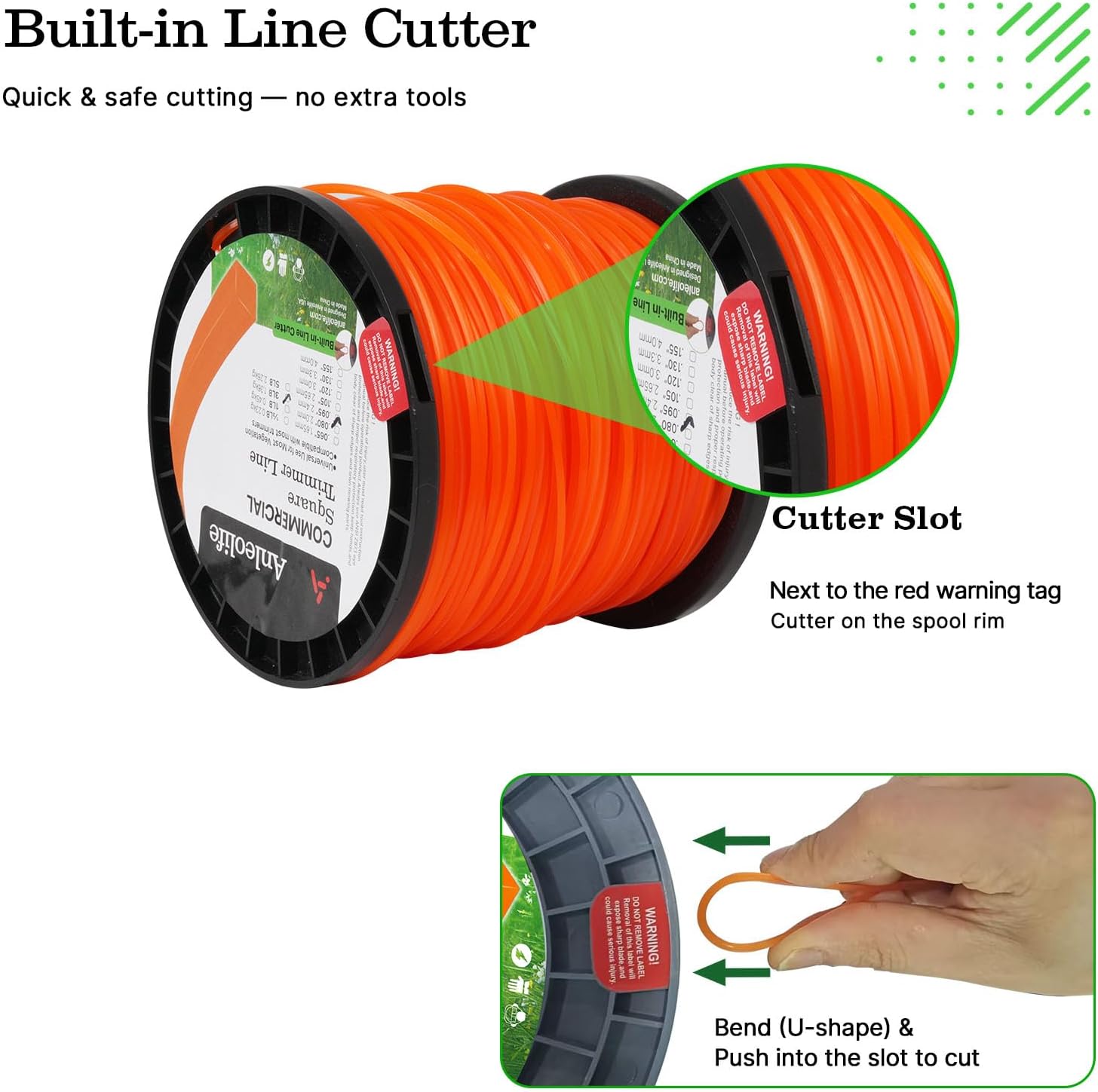 Anleolife .155" Commercial Square Heavy Duty Trimmer Line for Brush, 3 Lb | 280 Ft Spool for Briars, Brambles, Heavy Weeds, Rough Edging, and High-Capacity Heads; Cutter Helps Measure, Cut, and Reload.