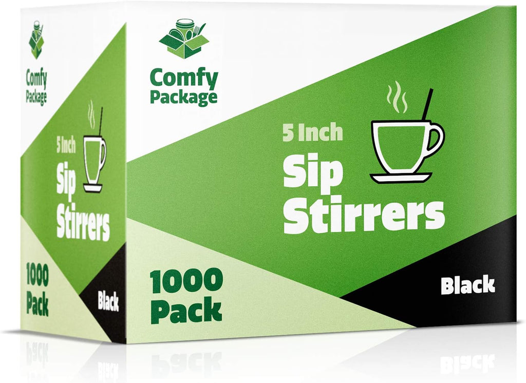 [1000 Count] 5 Inch Coffee & Cocktail Stirrers/Straws Disposable Plastic Sip Stir Swizzle Sticks - Black
