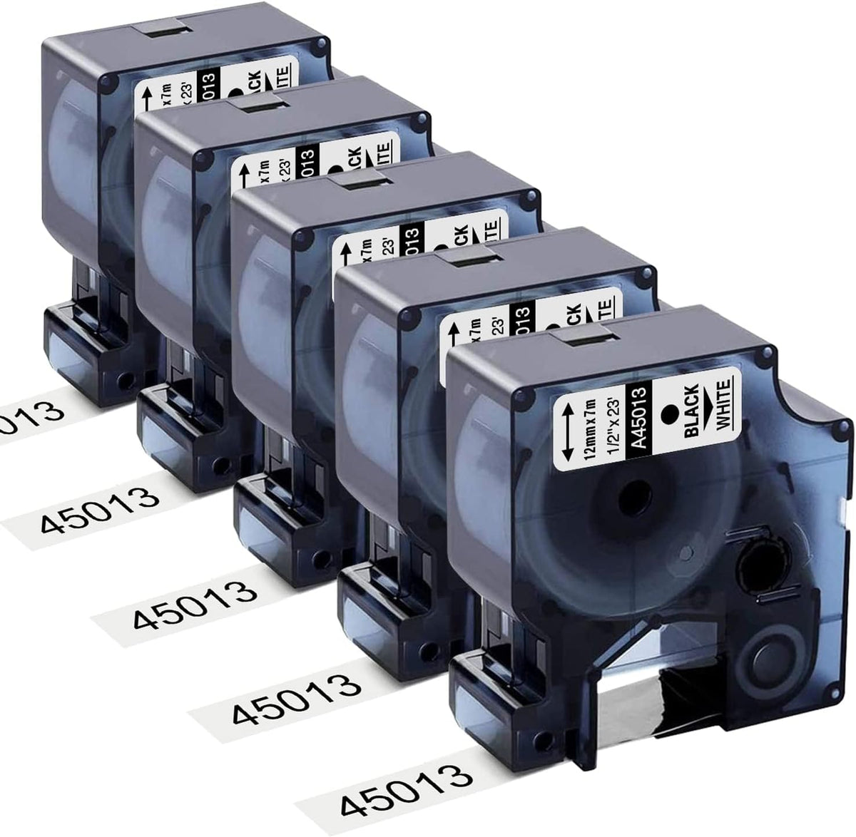 6-Pack Replace for DYMO D1 Label Tape 45013 Black on White 1/2 Inch X 23 Ft