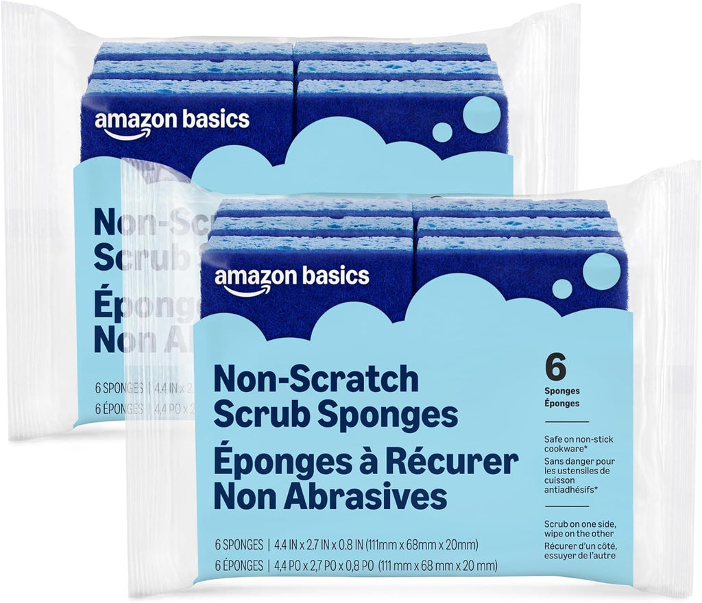 Heavy Duty Dual-Sided Scrub Sponges, Yellow/Green, 6-Pack (Packaging May Vary)