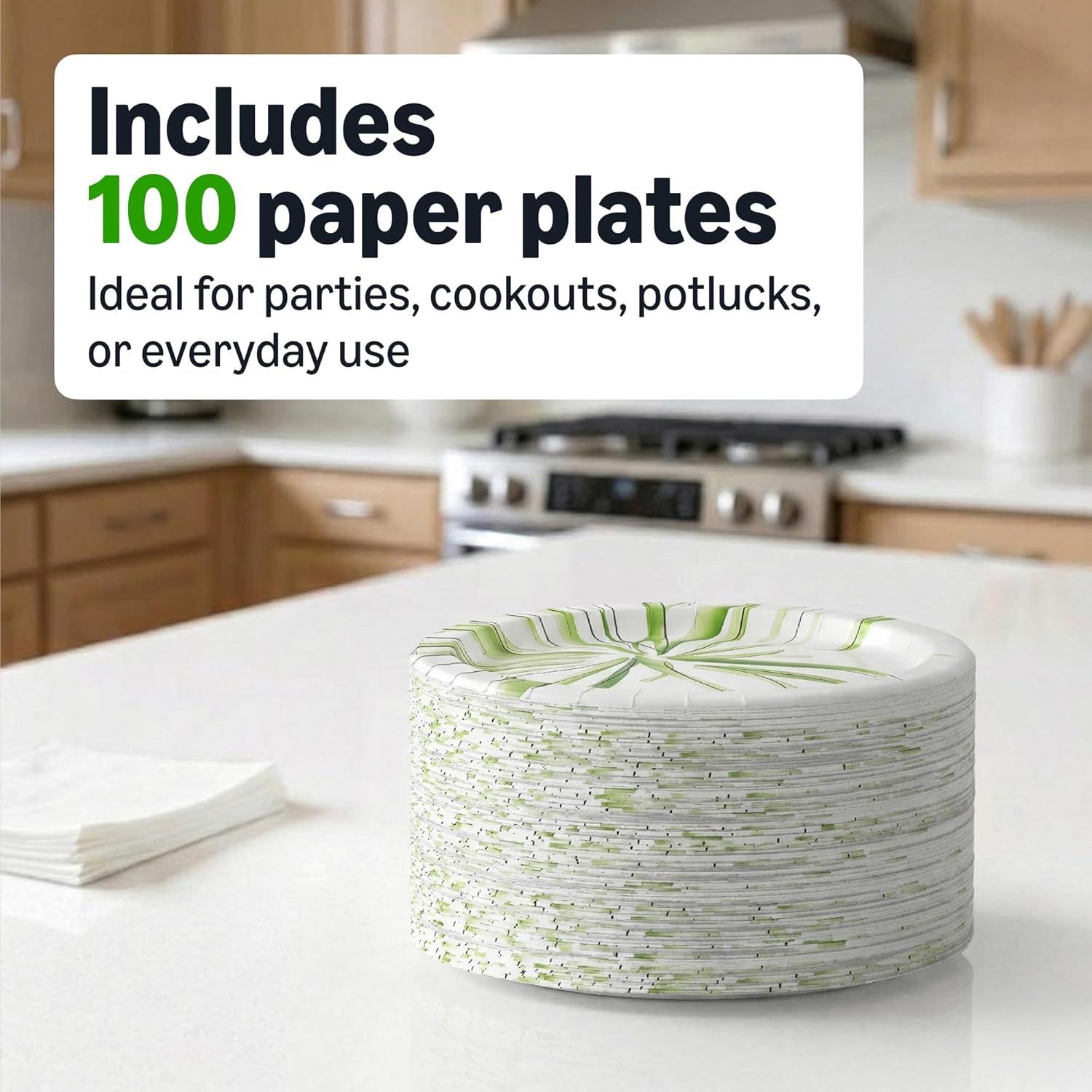 Everyday Disposable Paper Plates, 8.62 Inch, Microwave-Safe, Cut Resistant, Soak-Proof, 100 Count, Packaging May Vary