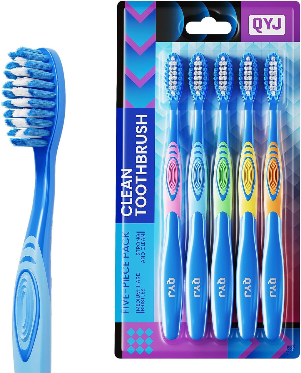 Manual Medium Bristles Toothbrush for Adults,Whitening Toothbrush with Spiral Medium Bristles for Smoke Tea Coffee Stain, Deep Plaque Removal, Rounded Bristle Tips for Gentle Cleaning, 5 Pack