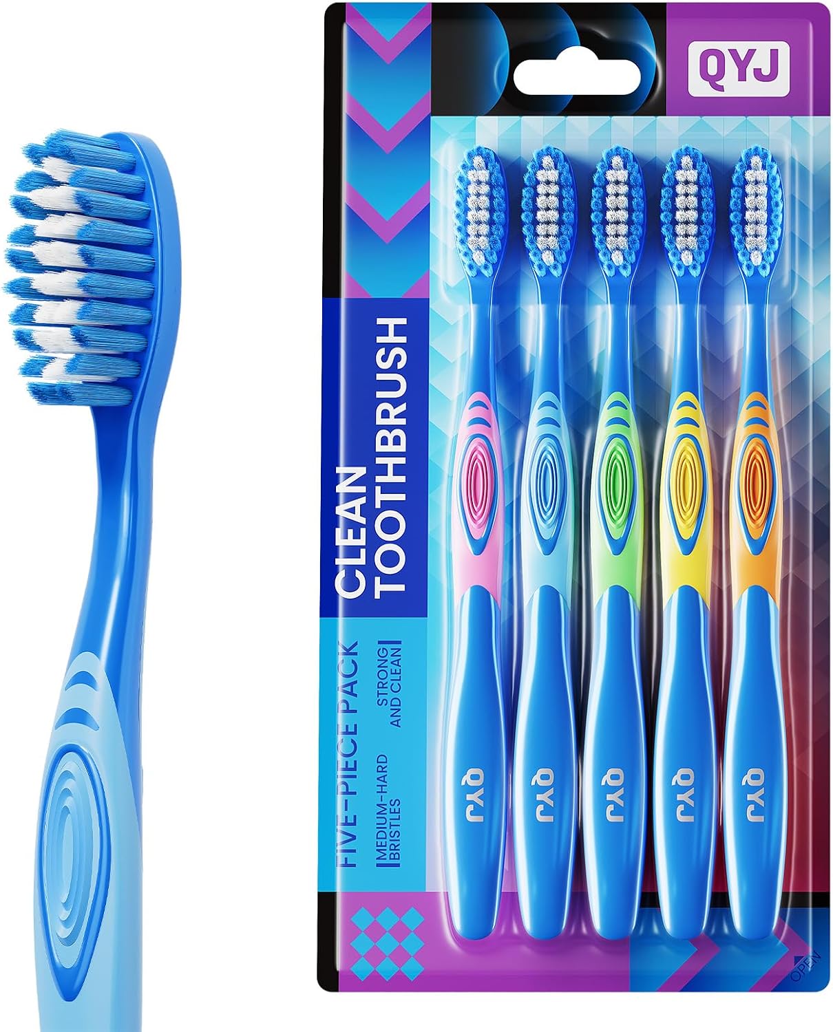 Manual Medium Bristles Toothbrush for Adults,Whitening Toothbrush with Spiral Medium Bristles for Smoke Tea Coffee Stain, Deep Plaque Removal, Rounded Bristle Tips for Gentle Cleaning, 5 Pack