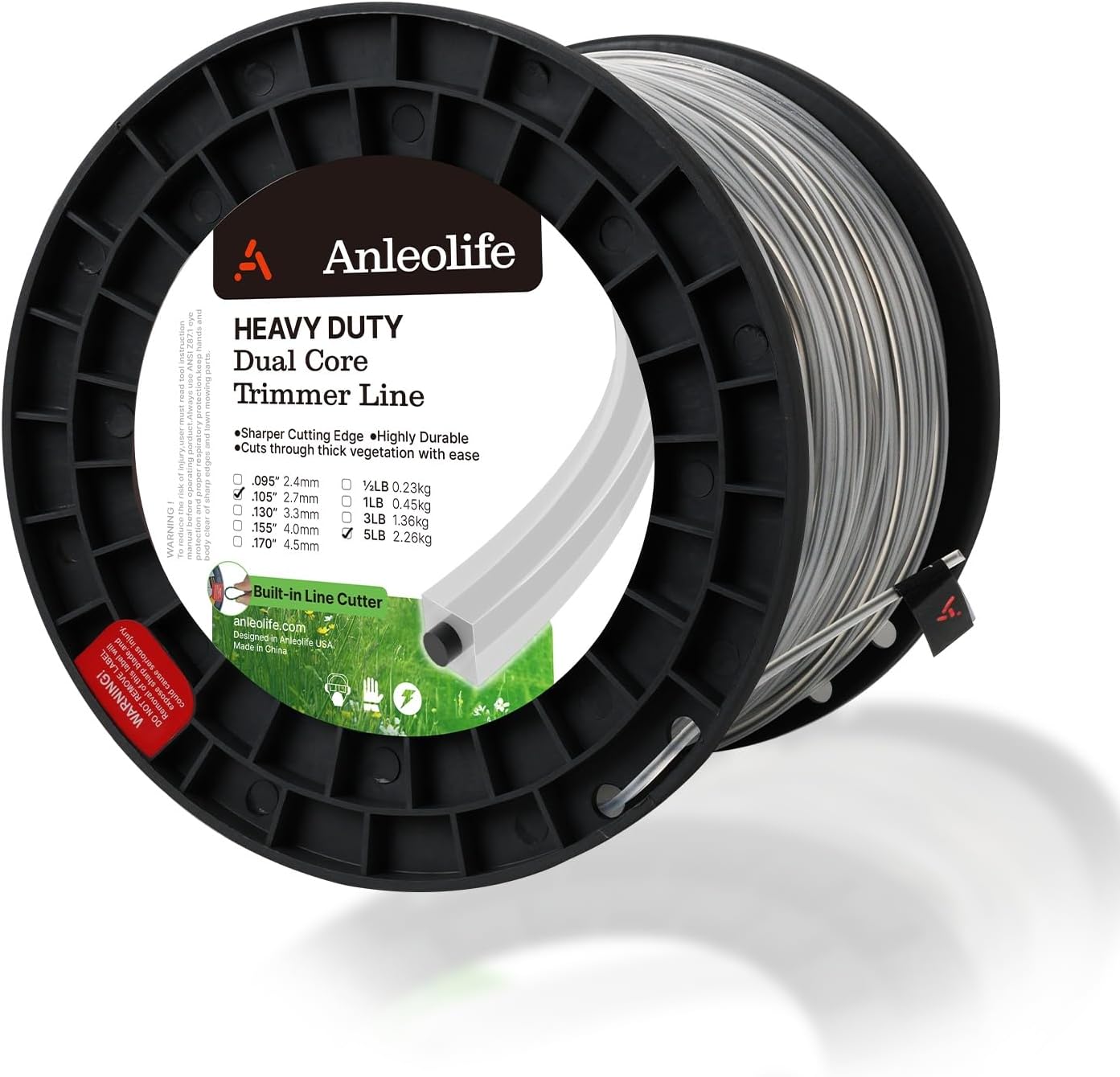 Anleolife .155" Commercial Square Heavy Duty Trimmer Line for Brush, 3 Lb | 280 Ft Spool for Briars, Brambles, Heavy Weeds, Rough Edging, and High-Capacity Heads; Cutter Helps Measure, Cut, and Reload.