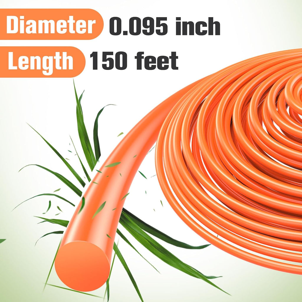 String Trimmer Line .095", 150 Feet round Weed Eater String | Trimmer Line for Universal Replacement, Orange Premium Nylon String Trimmer Line for Medium& Heavy Grass&Weeds (2.4Mm, 45M)