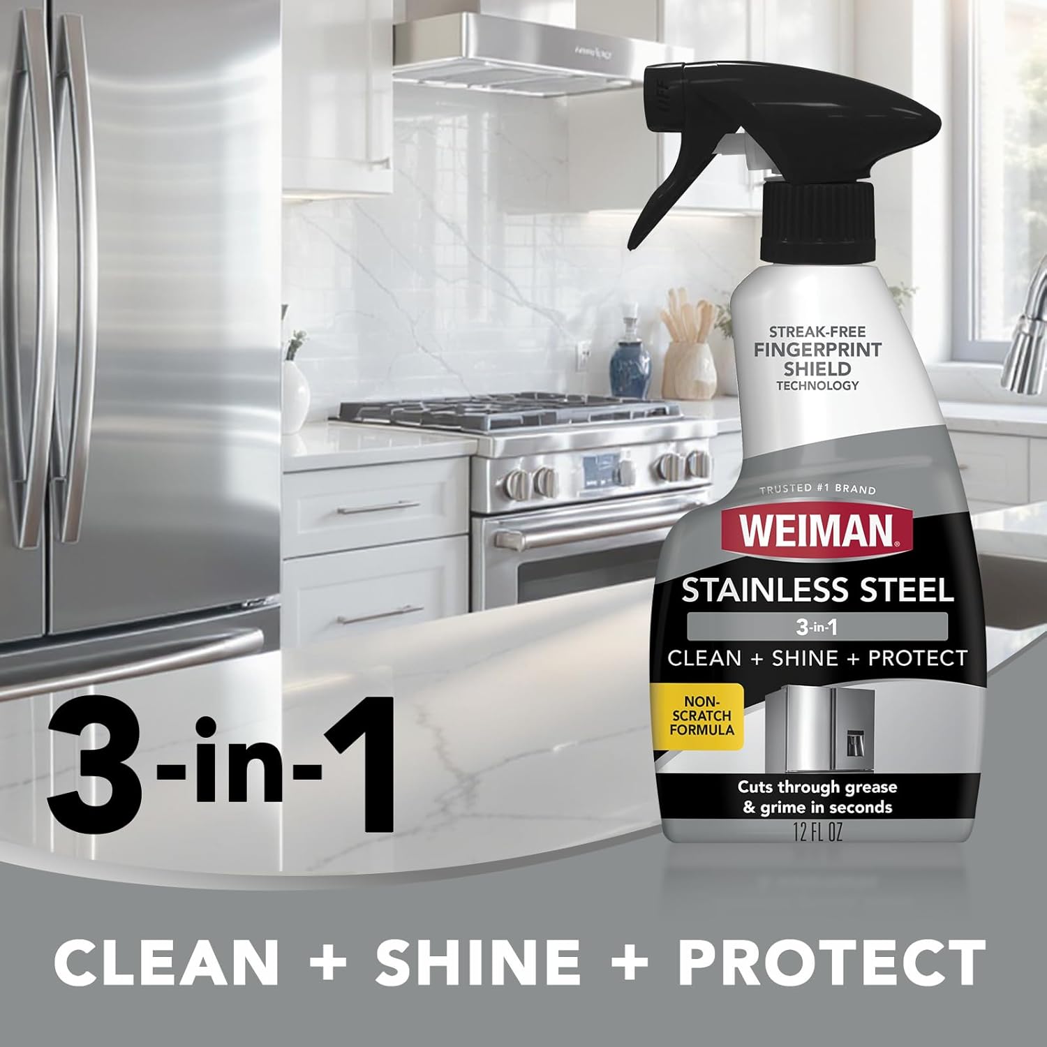 Stainless Steel Cleaner and Polish - 2 Pack, Anti-Fingerprint Spray with Cloth, Effective Against Water Spots and Grease, Streak-Free and Residue-Free, Safe for Metal, Chrome, Appliances, Sinks, and Grills