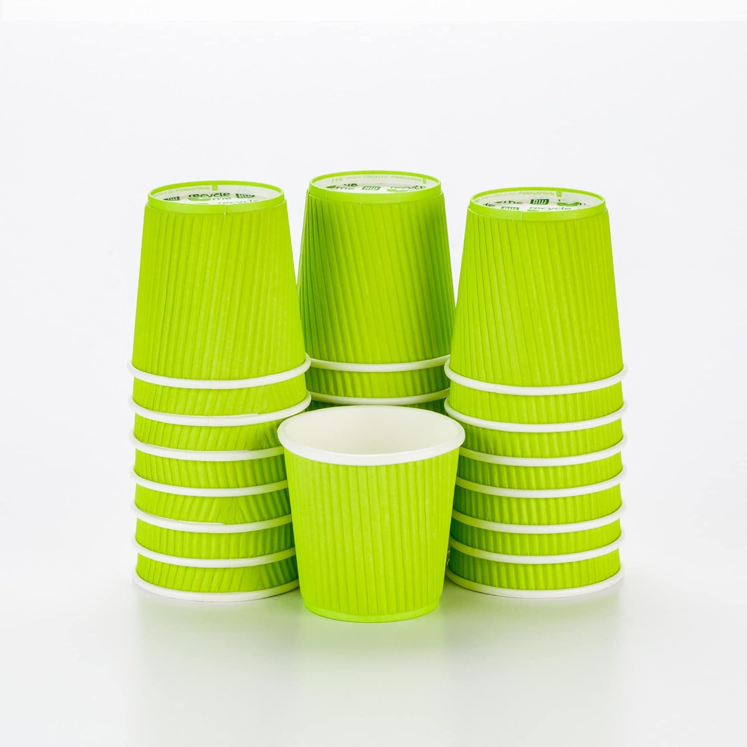 16 Ounce Ripple Wall Disposable Paper Cups - Pack of 25, Leakproof and Recyclable Light Green Insulated Holders, Matching Lids Sold Separately