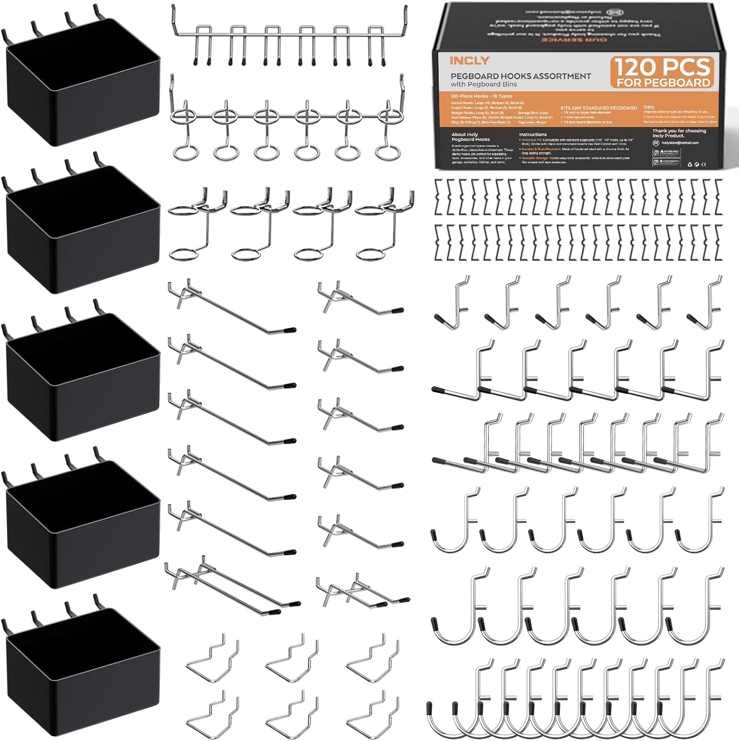 278PCS Pegboard Accessories Organizer Kit, Peg Board Hooks Assortment with Bins for Organizing Various Tools, Fit 1/8 or 1/4 Inch Pegboard for Hanging Storage, Garage Wall Attachments