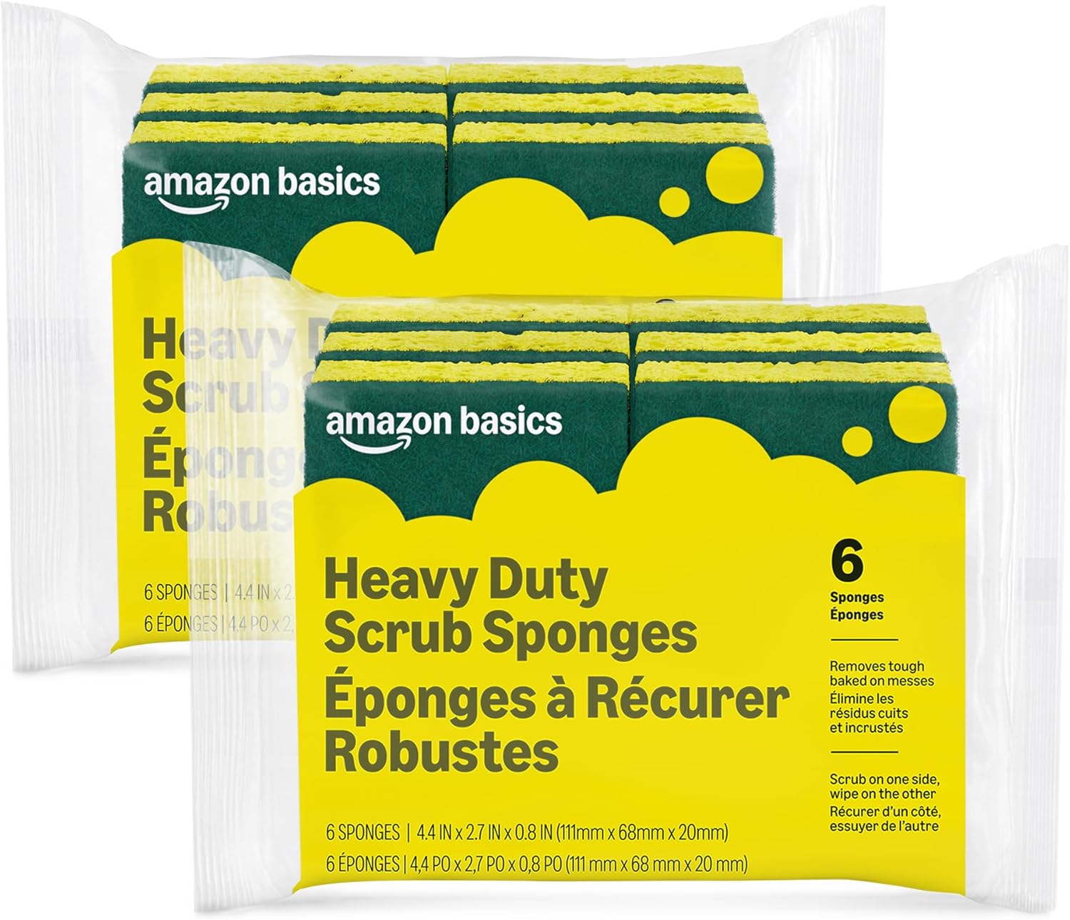 Heavy Duty Dual-Sided Scrub Sponges, Yellow/Green, 6-Pack (Packaging May Vary)