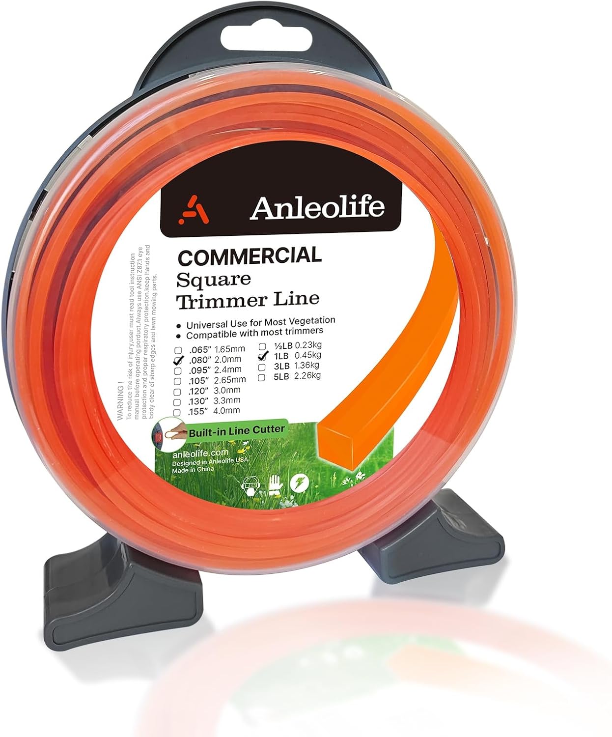 Anleolife .155" Commercial Square Heavy Duty Trimmer Line for Brush, 3 Lb | 280 Ft Spool for Briars, Brambles, Heavy Weeds, Rough Edging, and High-Capacity Heads; Cutter Helps Measure, Cut, and Reload.