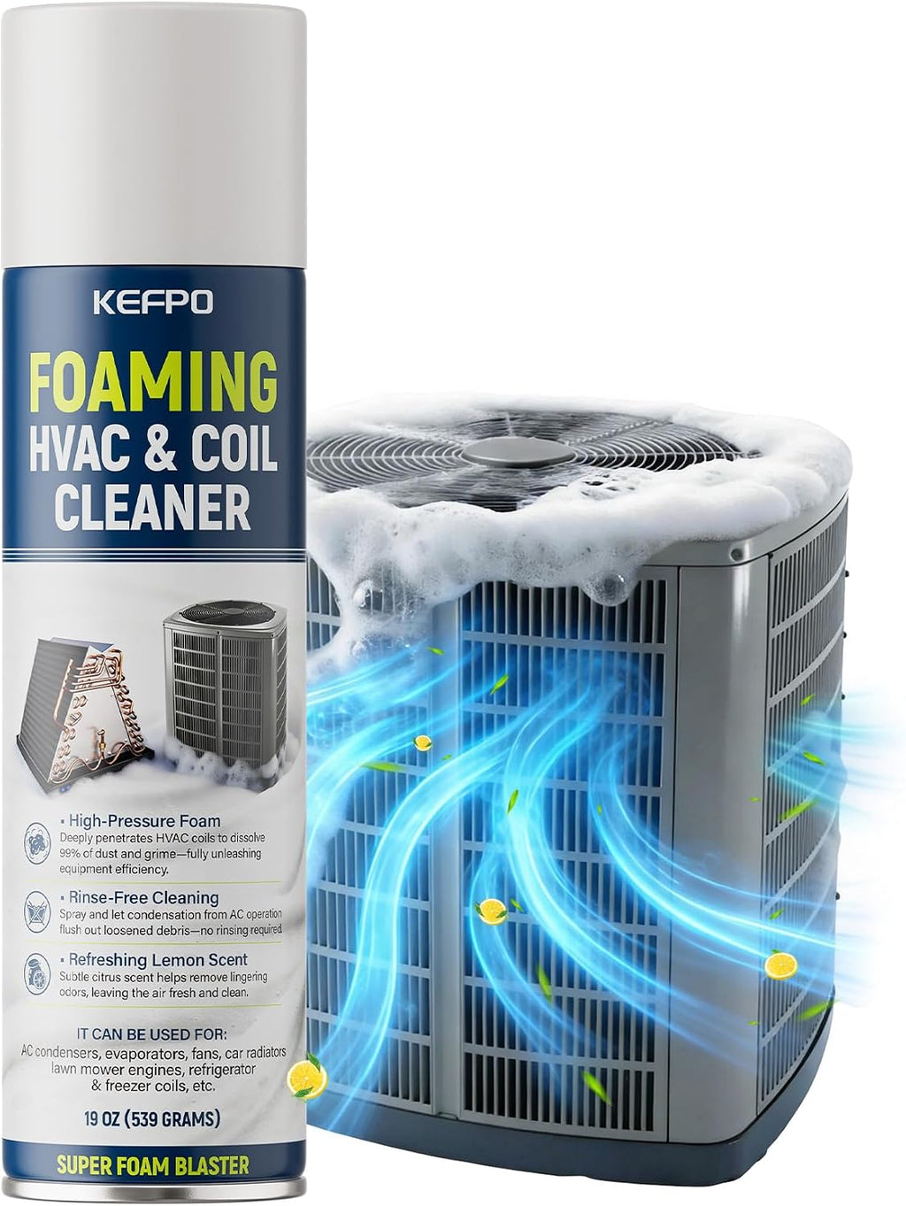 Foaming AC Coil Cleaner: 19 Oz for Evaporators & Condensers | Multi Purpose Foam Spray No Rinse Deep Clean Deodorizes Evaporator Condenser for Home AC HVAC Technicians DIY