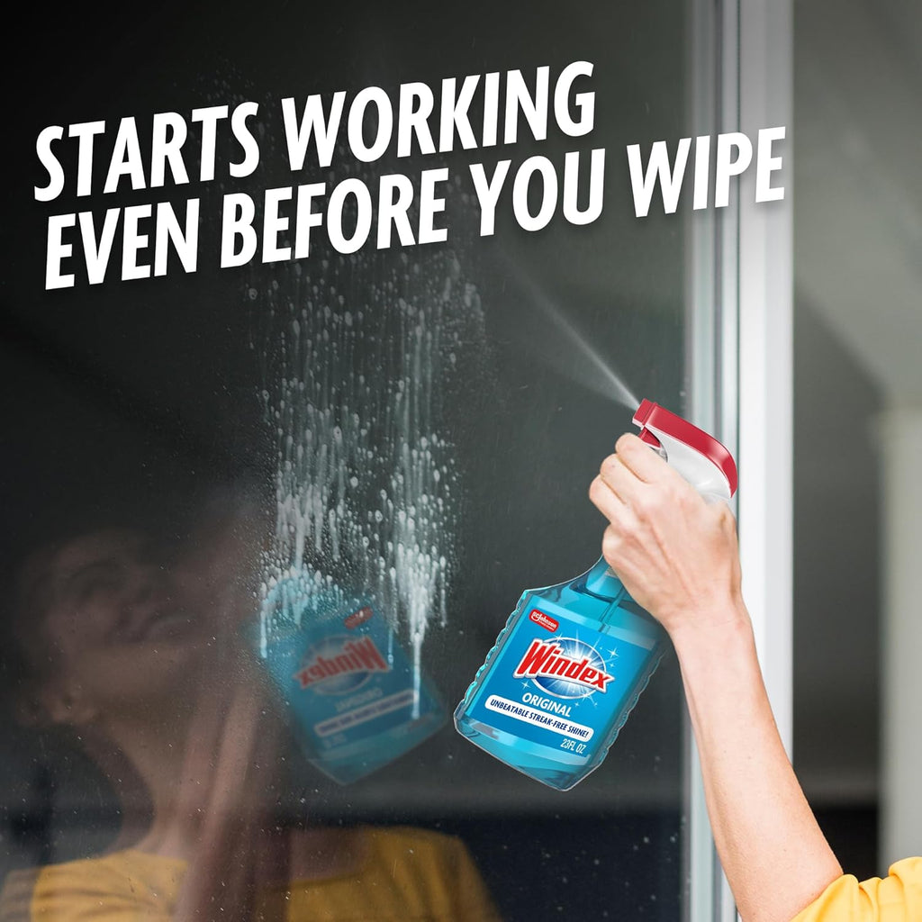 Windex Glass and Window Cleaner Spray Bottle, Packaging Designed to Prevent Leakage and Breaking, Surface Cleaning Spray, Original Blue Scent, 23 Fl Oz