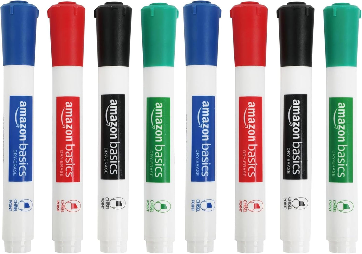 Dry Erase Whiteboard Markers, Chisel Tip, Low-Odor, Assorted Colors, 12-Pack, Erase Easily