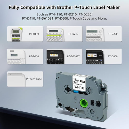 Replacement Brother P-Touch Label Tape, Tze Tape 12Mm 0.47 Laminated White Tze-231 Tz 231 Tapes Compatible with Brother Label Maker PT-D210 D220 D400 D410 D450 H110 1280 Refill 6 Pack