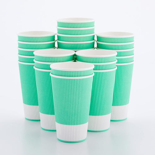 16 oz Ripple Wall Insulated Disposable Paper Cups - Pack of 25, No Sleeve Needed (Multiple Colors)
