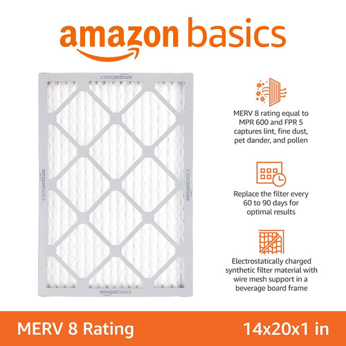 14X20X1 Air Filter, MERV 8 AC Furnace Filters, Allergen Control , Electrostatic, Removes Dust Pollen and Lint, 6-Pack (Actual Size: 13.75" X 19.75" X 0.75")
