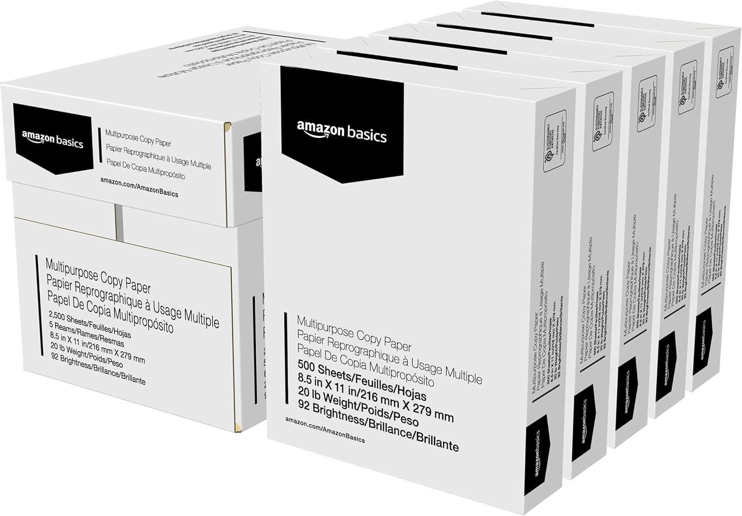 Multipurpose Copy Paper, 20 lb, 8.5 x 11 inches, 3 Reams (1,500 Sheets), 92 Bright White, Ideal for Home Use